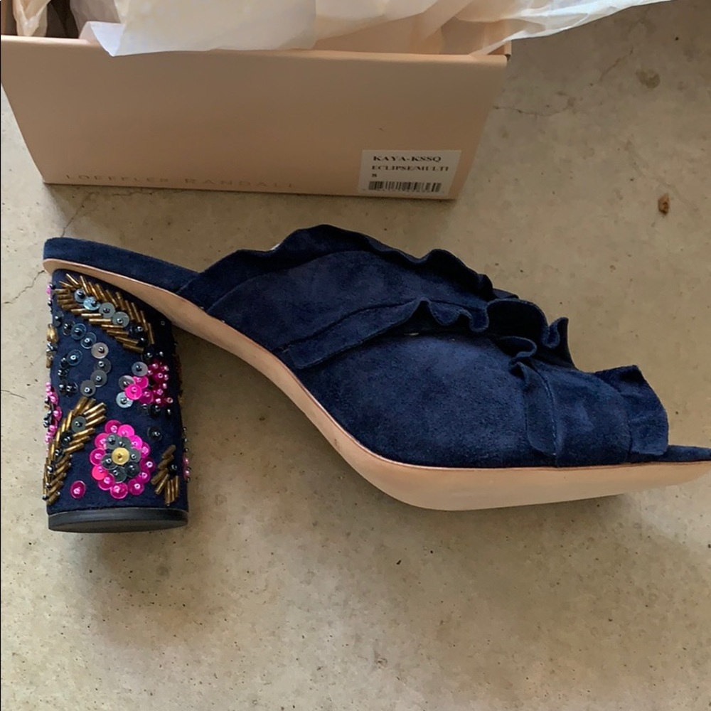 Loeffler Randall size 8 KAYA mule w beaded heel.
